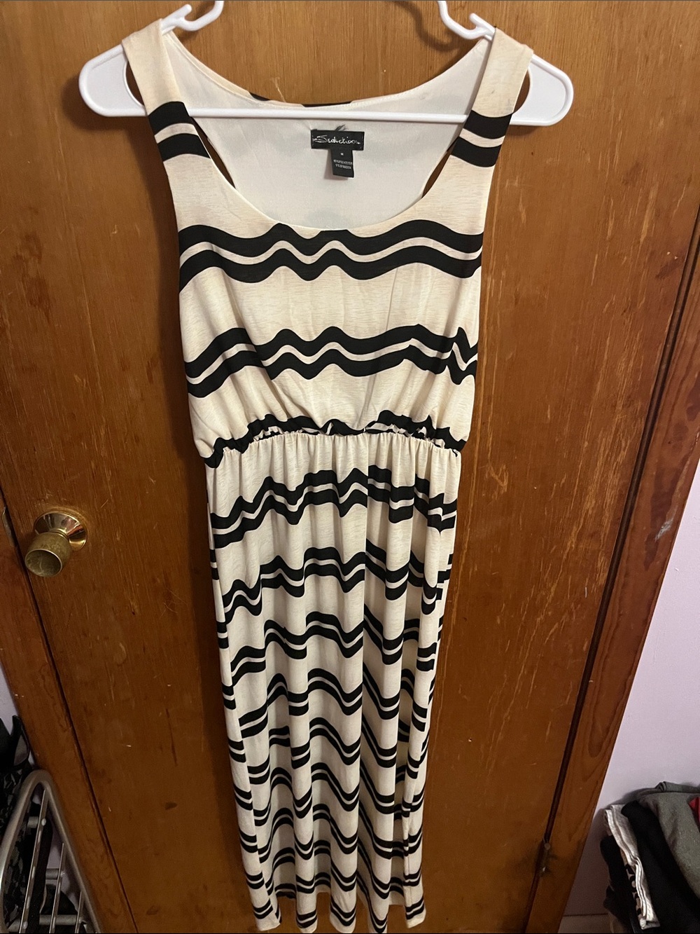 Seduction Cream & Black Striped Sleeveless Maxi Dress